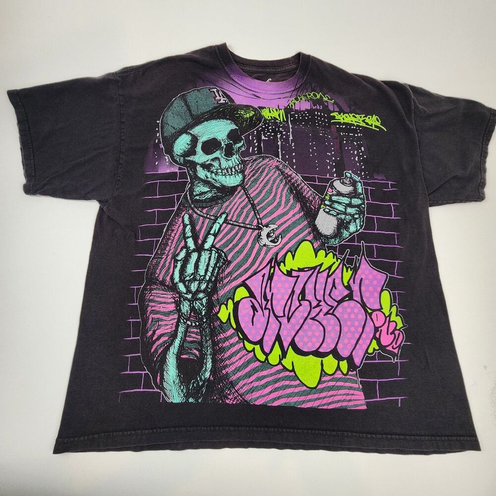 RARE - HTF What I Adore Graffiti Skeleton Graphic T Shirt Men 2XL Black USA Made